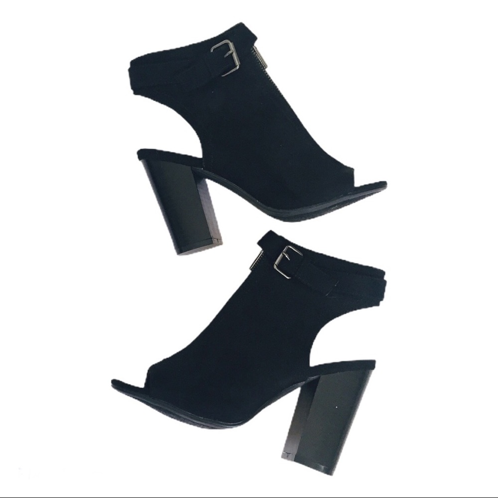 JUSTFAB Preslay Open Toe Front Zip Heeled Ankle Booties Black Size 7 - Picture 5 of 12